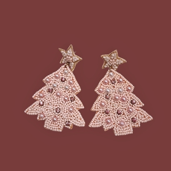 LoveShackFancy Pink Beaded Christmas Tree Earrings - Picture 3 of 3